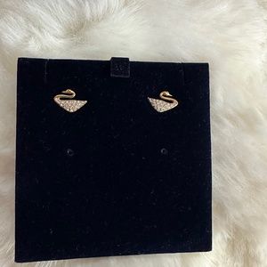Swarovski Swan Pierced Earrings, White, Rose-gold tone plated